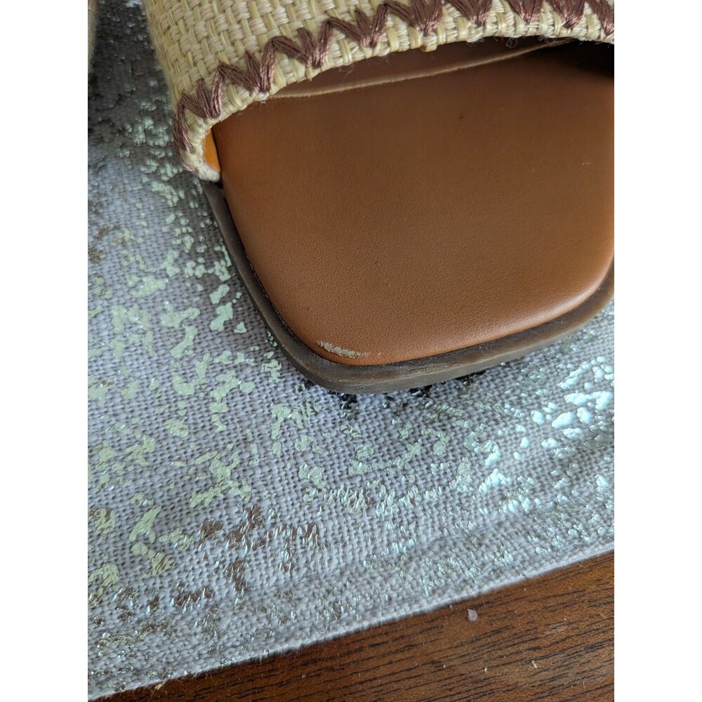 TOMMY HILFIGER Sandals Women 10 Pezley Tan Brown Logo Slides M Burlap Gold Vacay - Picture 7 of 7